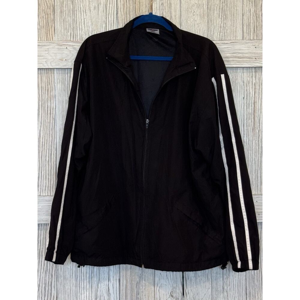 Jerzees men’s large windbreaker full zip Black White Stripe